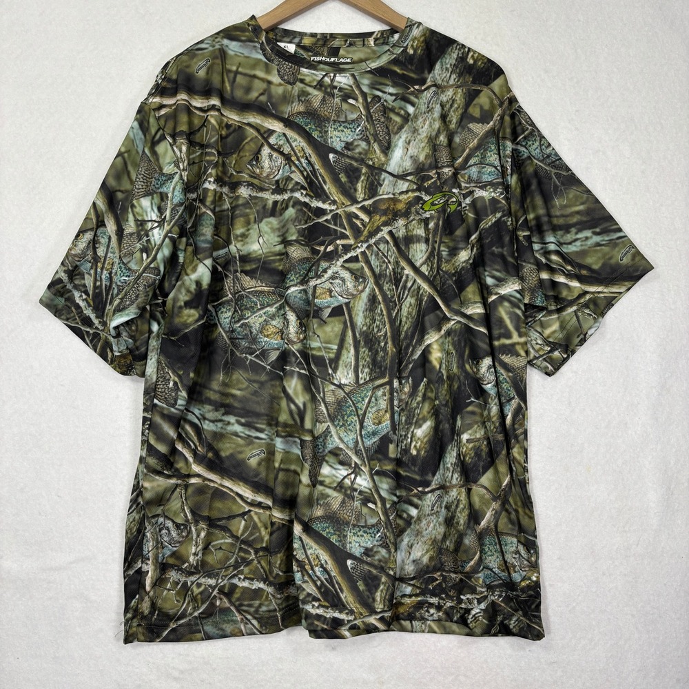 Fishouflage T Shirt Mens XL Camo Fishing Performance Mesh Short Sleeve